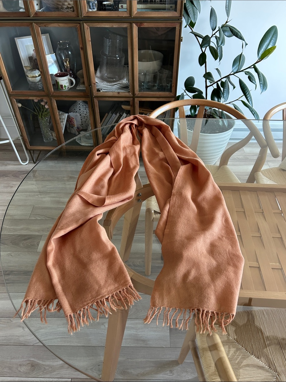 Tie Rack 100% Wool long Soft Fringe Scarf in Rust Brown Orange